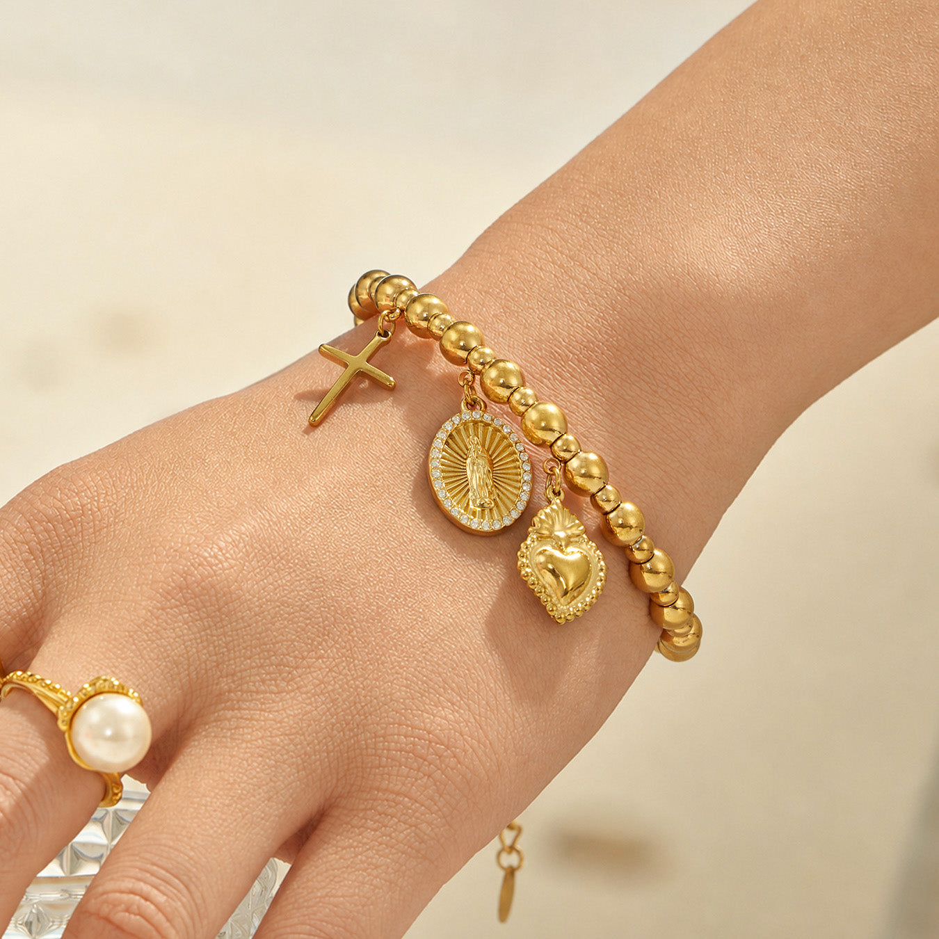 316L Stainless Steel 18K PVD Gold Multi-Pendant Bangle made with 316L stainless steel and 18K PVD gold finish for wholesale jewelry buyers - image 8