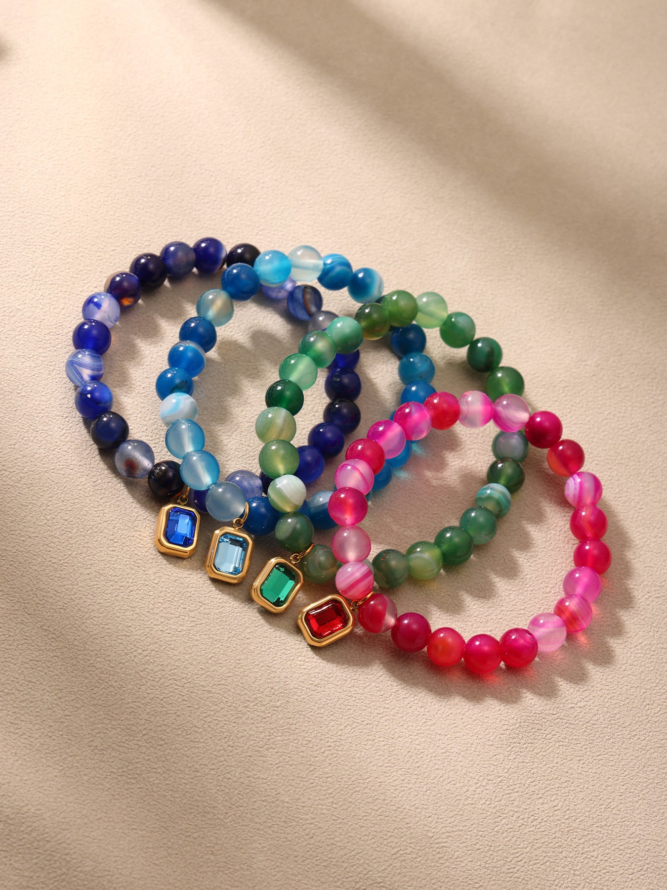 316L Stainless Steel Natural Agate Handmade Elastic Beaded Bracelet - Image 1