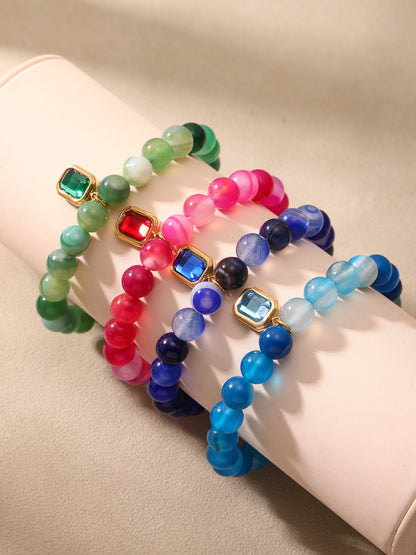 316L Stainless Steel Natural Agate Handmade Elastic Beaded Bracelet - Image 10