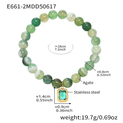 316L Stainless Steel Natural Agate Handmade Elastic Beaded Bracelet - Image 11