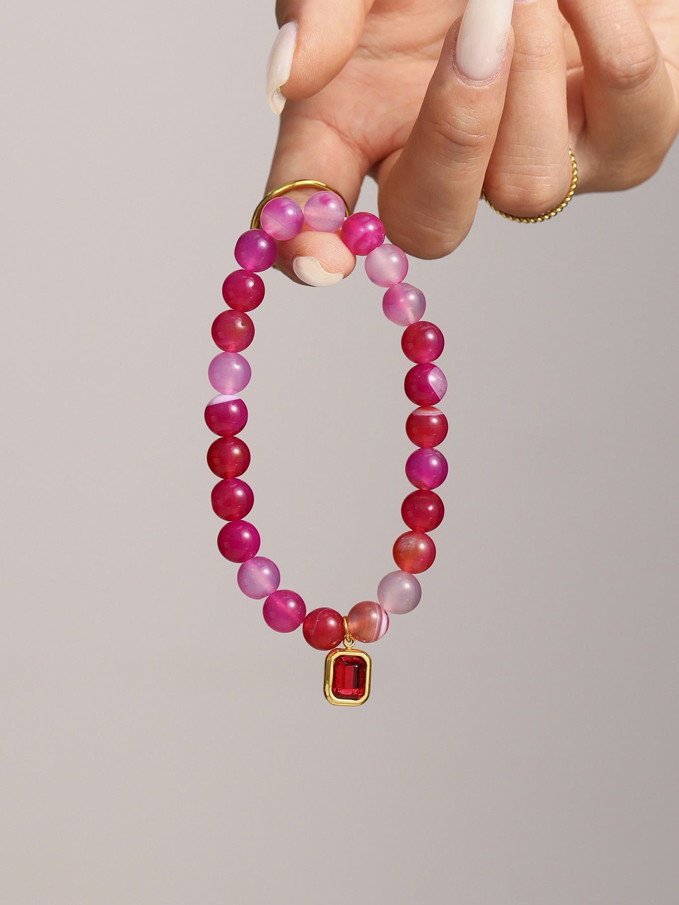 316L Stainless Steel Natural Agate Handmade Elastic Beaded Bracelet - Image 12