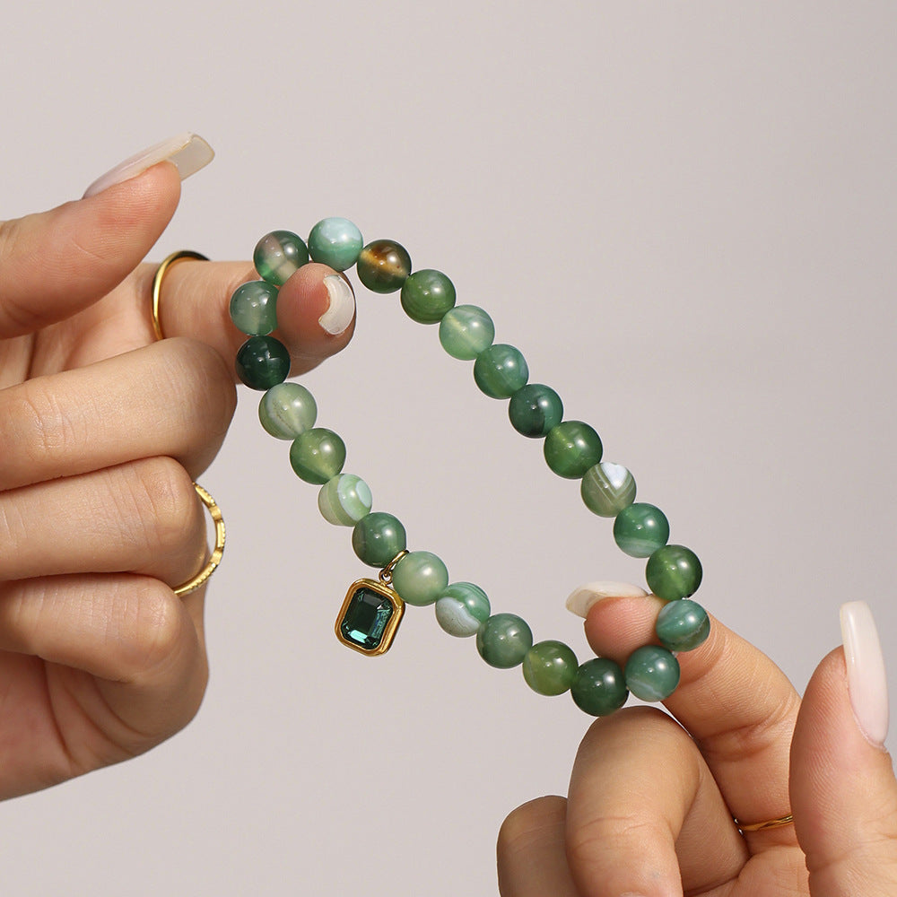 316L Stainless Steel Natural Agate Handmade Elastic Beaded Bracelet - Image 14