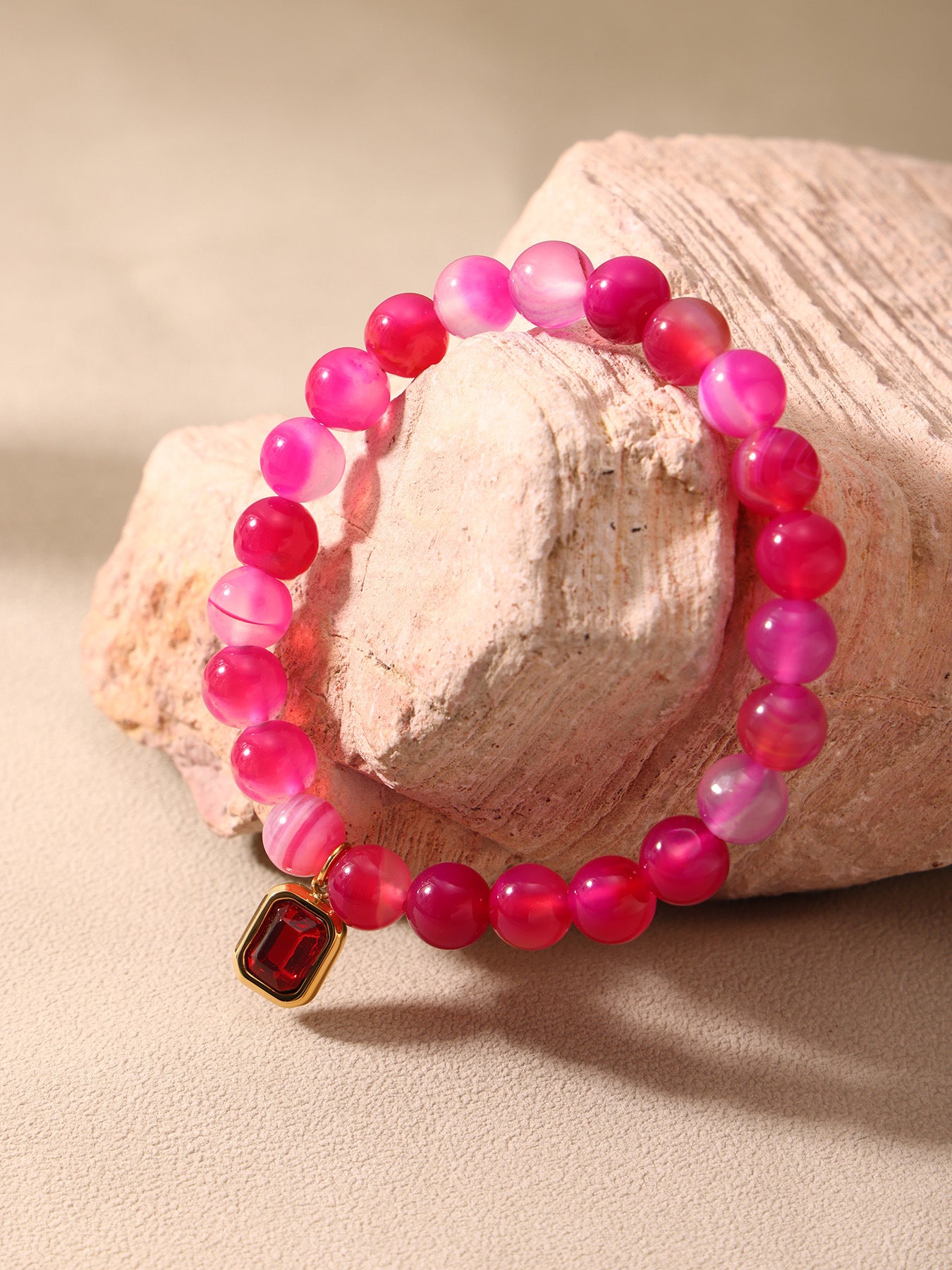 316L Stainless Steel Natural Agate Handmade Elastic Beaded Bracelet - Image 15