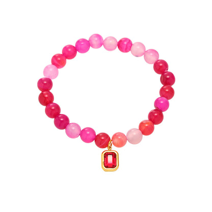 316L Stainless Steel Natural Agate Handmade Elastic Beaded Bracelet - Image 2