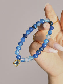 316L Stainless Steel Natural Agate Handmade Elastic Beaded Bracelet - Image 3
