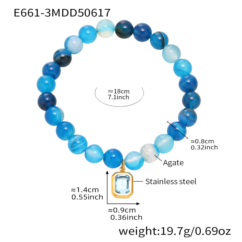 316L Stainless Steel Natural Agate Handmade Elastic Beaded Bracelet - Image 6