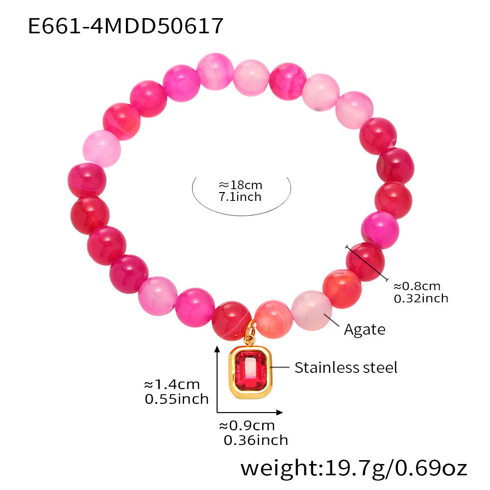 316L Stainless Steel Natural Agate Handmade Elastic Beaded Bracelet - Image 7