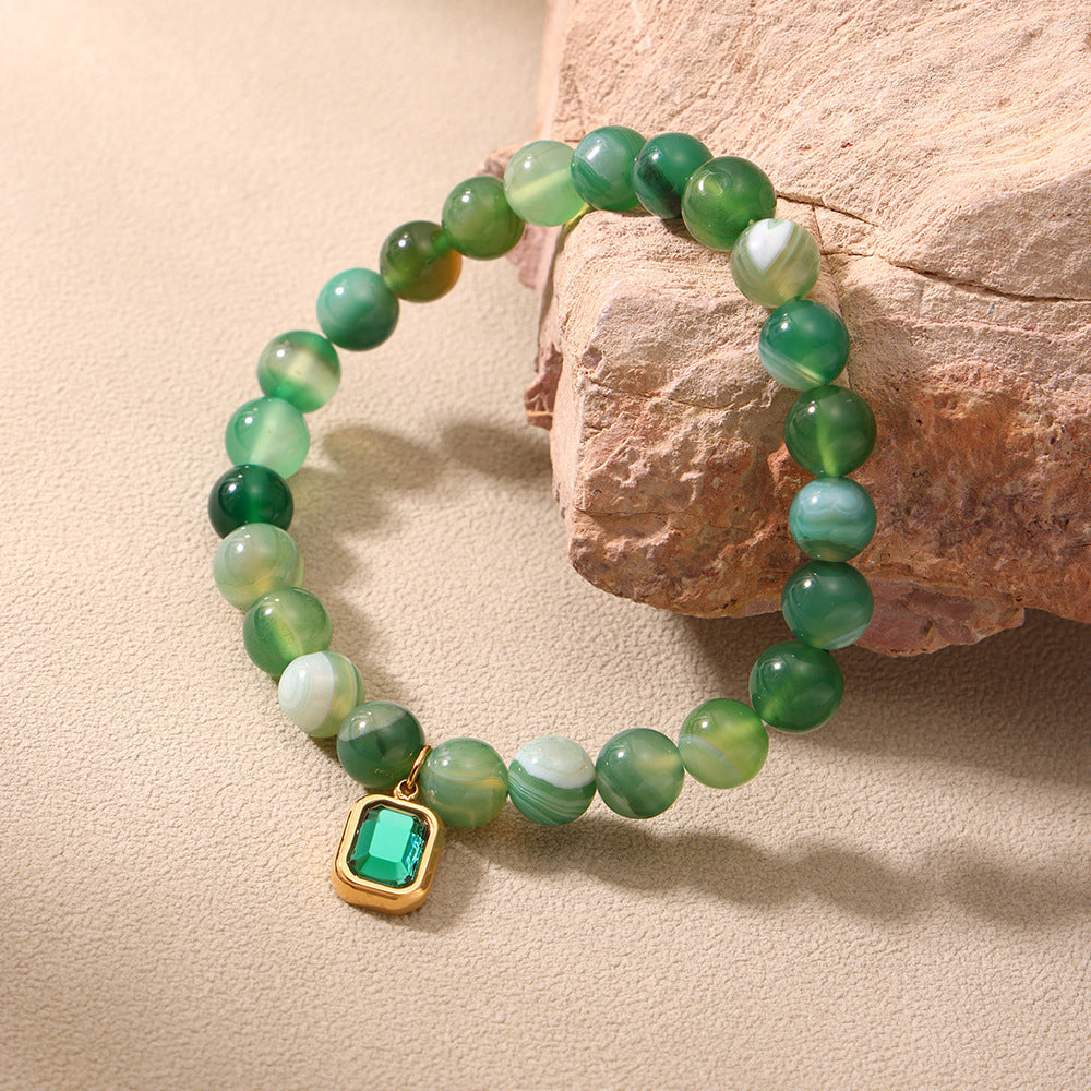 316L Stainless Steel Natural Agate Handmade Elastic Beaded Bracelet - Image 8