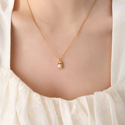 316L Stainless Steel Natural Freshwater Pearl Irregular Pendant Cuban Chain Necklace - Image 1