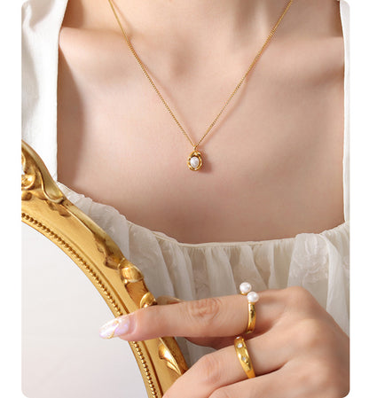 316L Stainless Steel Natural Freshwater Pearl Irregular Pendant Cuban Chain Necklace - Image 2