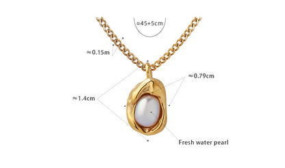 316L Stainless Steel Natural Freshwater Pearl Irregular Pendant Cuban Chain Necklace - Image 6