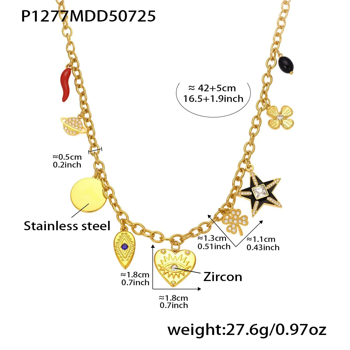 316L Stainless Steel Natural Freshwater Pearl Zircon Cross Long Necklace - Image 1