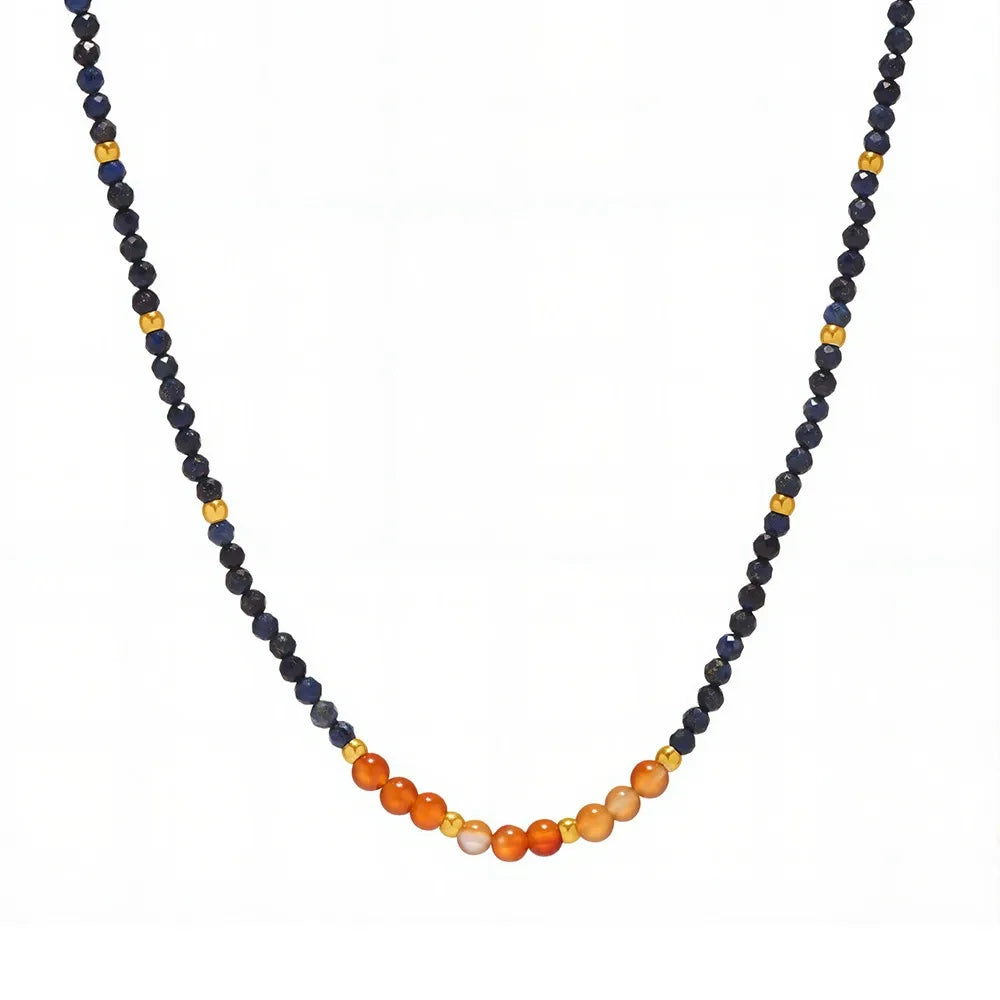 316L Stainless Steel Natural Lapis Lazuli & Red Agate Beaded Choker Necklace - Image 5