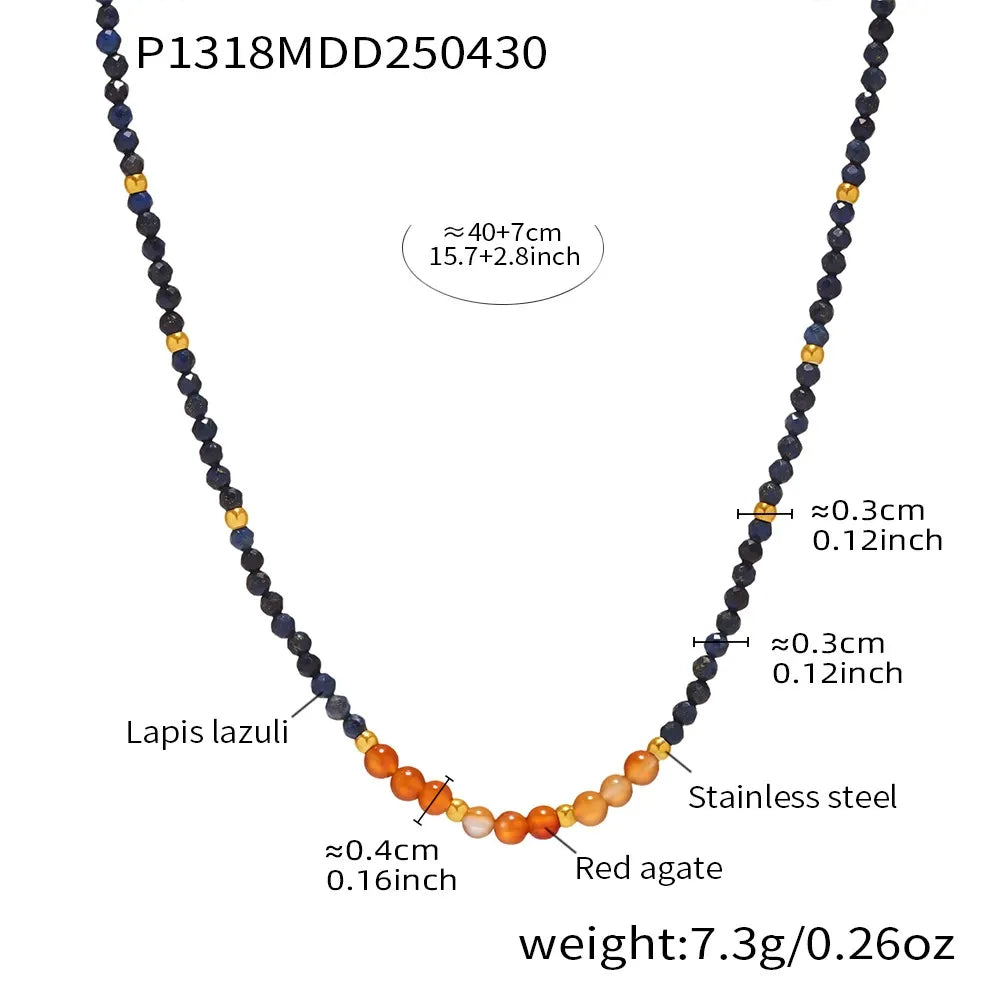 316L Stainless Steel Natural Lapis Lazuli & Red Agate Beaded Choker Necklace - Image 6
