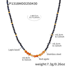 316L Stainless Steel Natural Lapis Lazuli & Red Agate Beaded Choker Necklace - Image 6