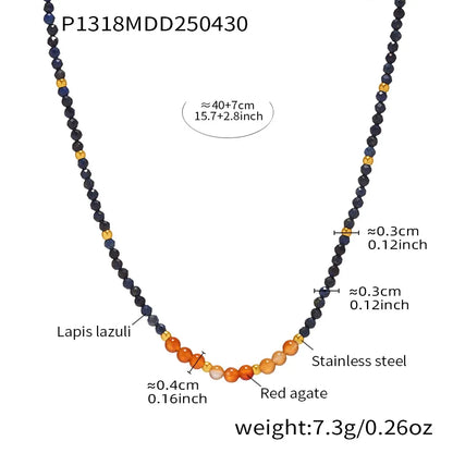 316L Stainless Steel Natural Lapis Lazuli & Red Agate Beaded Choker Necklace - Image 6