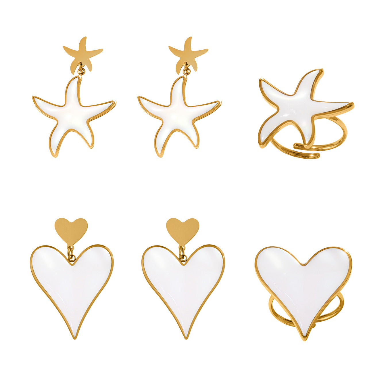 316L Stainless Steel Natural Mother-of-Pearl Heart & Starfish Enamel Jewelry Collection - Image 15