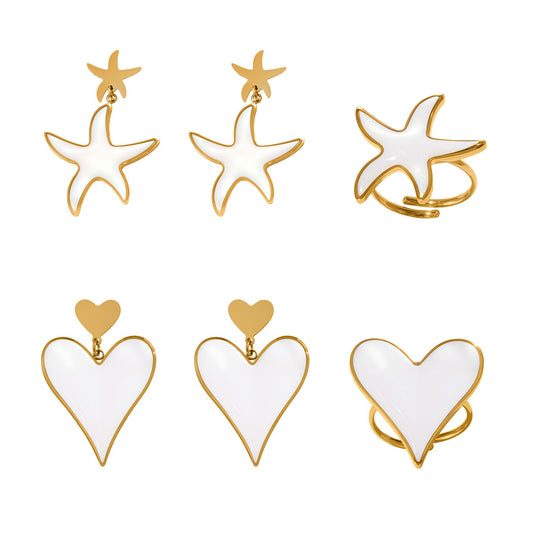 316L Stainless Steel Natural Mother-of-Pearl Heart & Starfish Enamel Jewelry Collection - Image 15