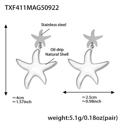 316L Stainless Steel Natural Mother-of-Pearl Heart & Starfish Enamel Jewelry Collection - Image 8