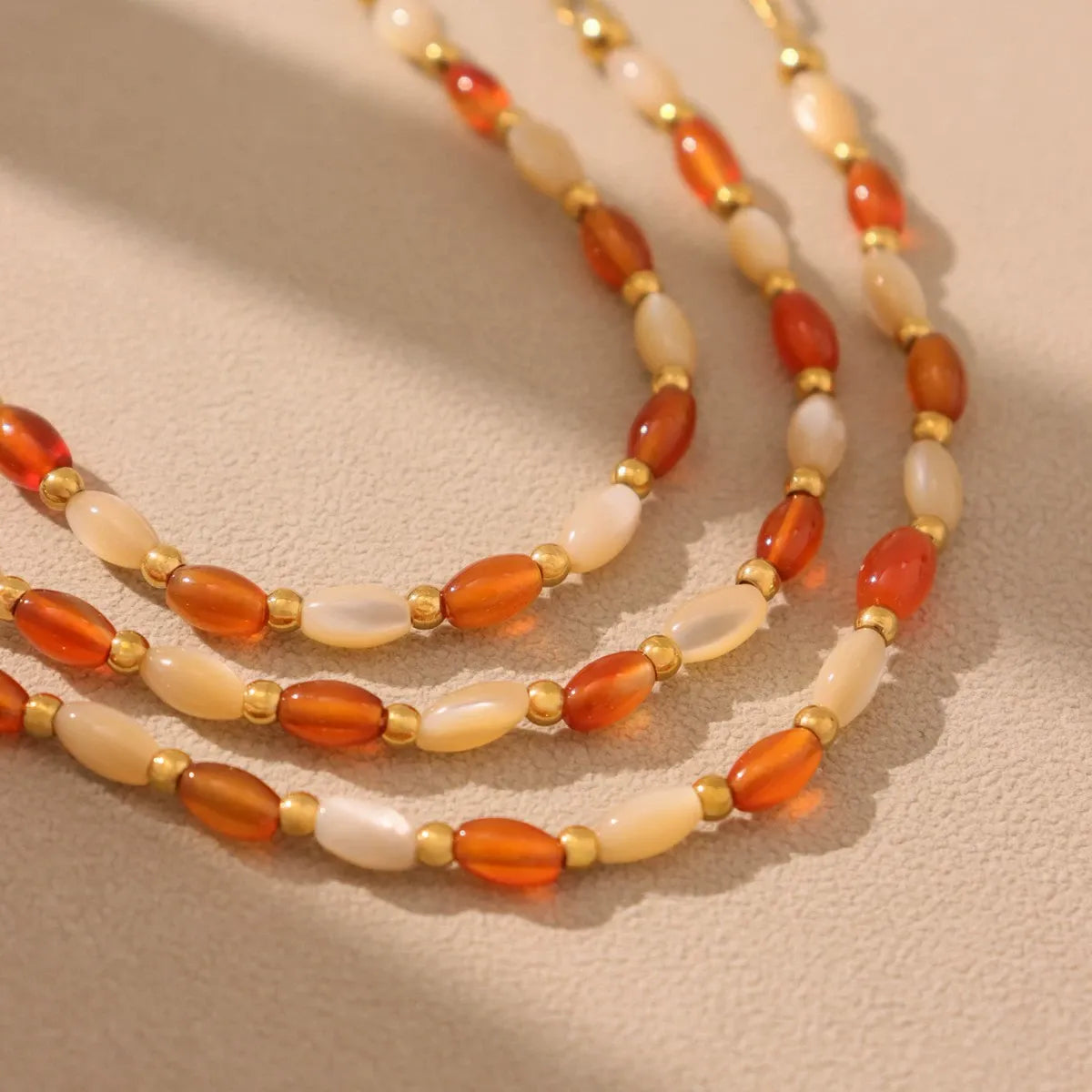 316L Stainless Steel Natural Oval Agate & Shell Bead Jewelry Set - Image 2