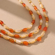 316L Stainless Steel Natural Oval Agate & Shell Bead Jewelry Set - Image 2