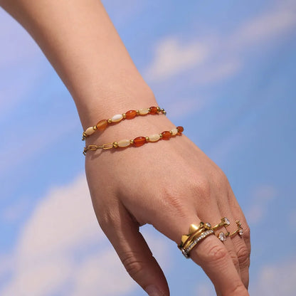 316L Stainless Steel Natural Oval Agate & Shell Bead Jewelry Set - Image 3