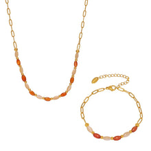 316L Stainless Steel Natural Oval Agate & Shell Bead Jewelry Set - Image 5