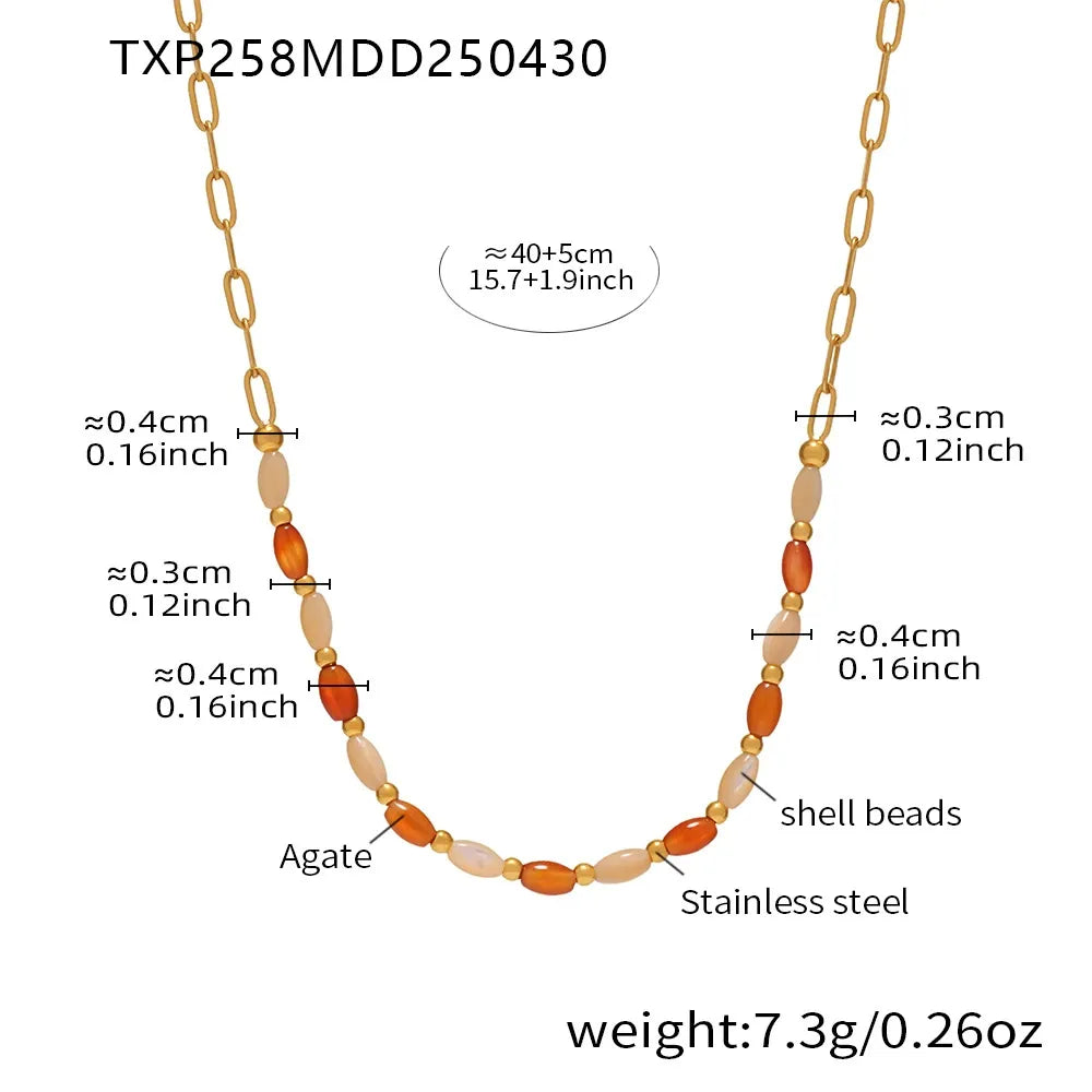 316L Stainless Steel Natural Oval Agate & Shell Bead Jewelry Set - Image 6