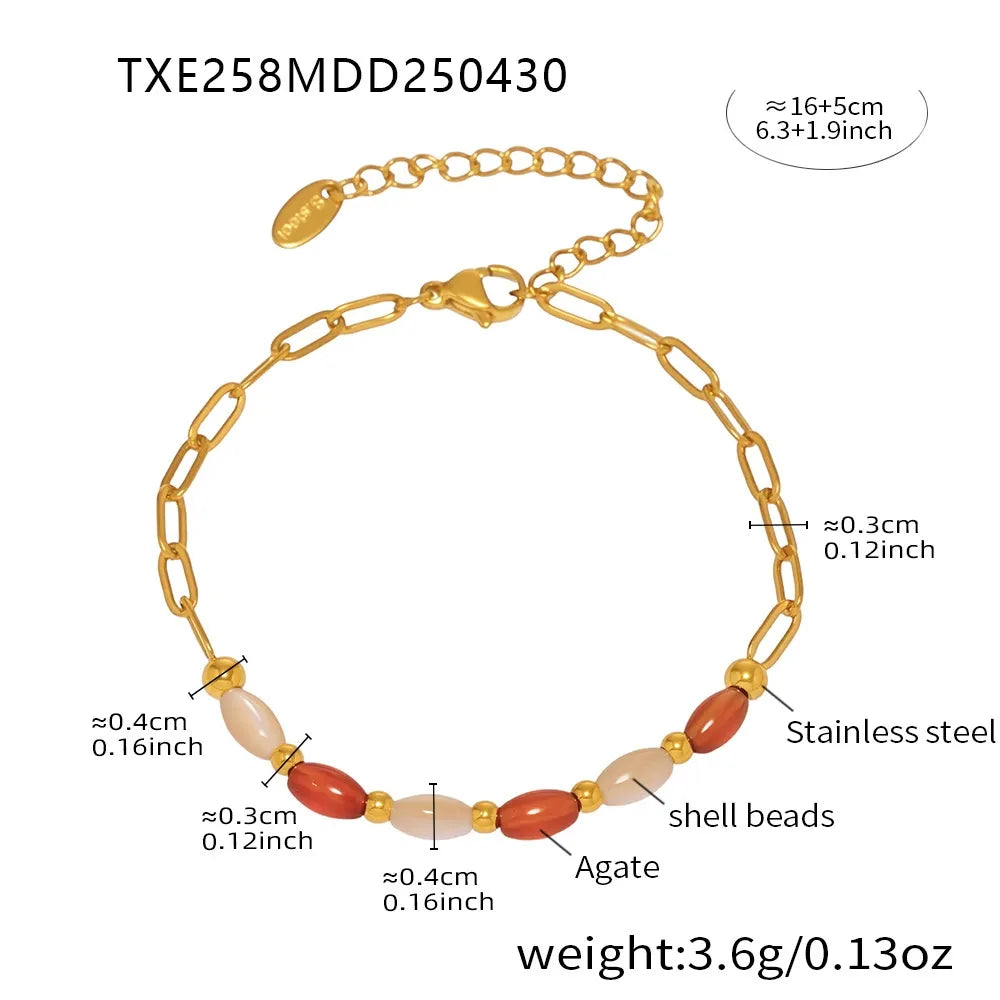 316L Stainless Steel Natural Oval Agate & Shell Bead Jewelry Set - Image 7