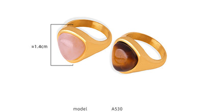 316L Stainless Steel Natural Rose Quartz & Tiger Eye Stone Inlaid Vintage Elegant Couple's Ring - Image 1