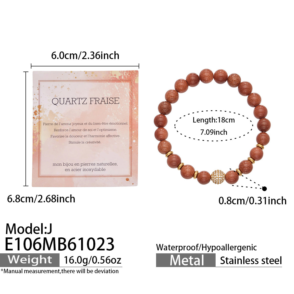 316L Stainless Steel 18K PVD Gold Natural Stone Beaded Bracelet made with 316L stainless steel and 18K PVD gold finish for wholesale jewelry buyers - image 10