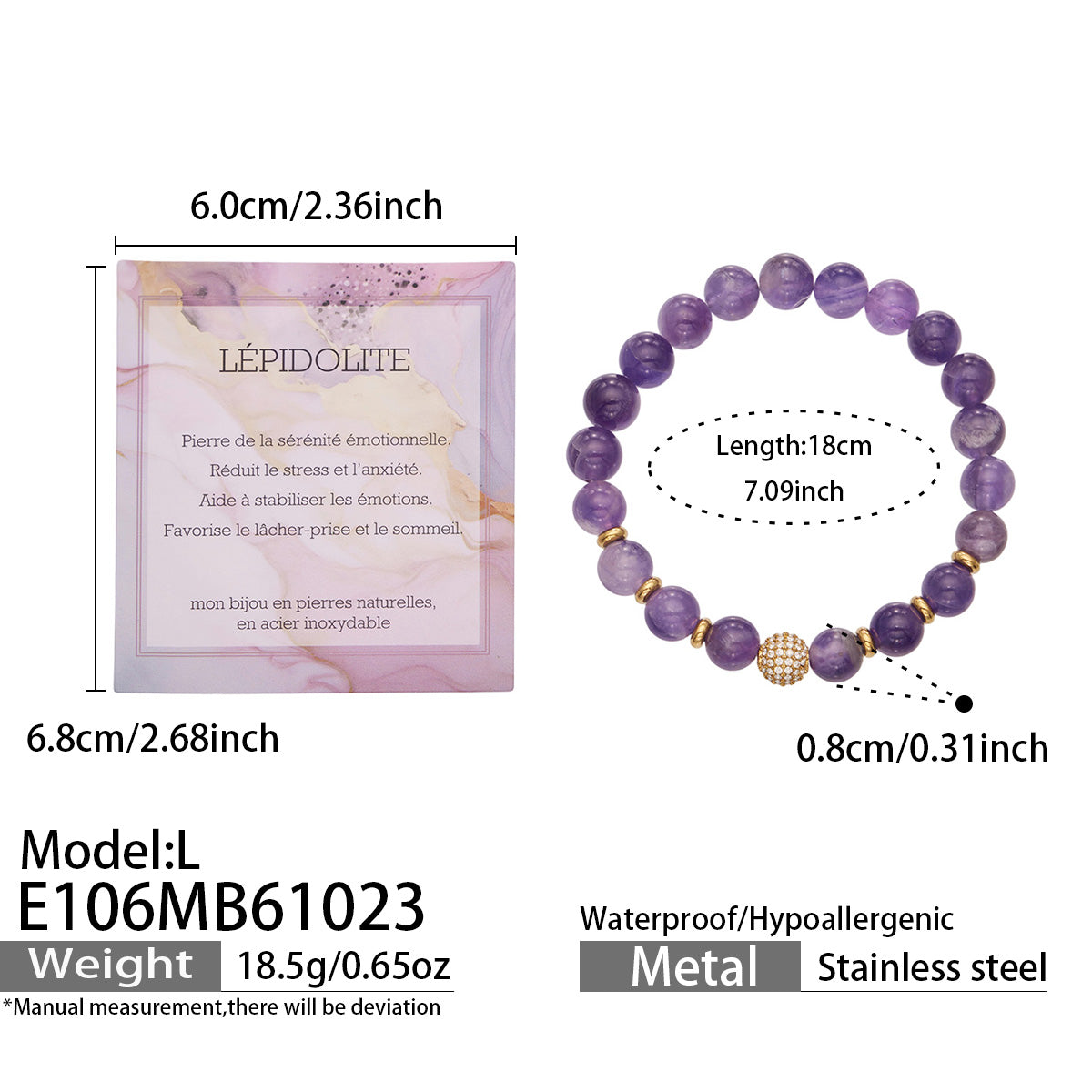 316L Stainless Steel 18K PVD Gold Natural Stone Beaded Bracelet made with 316L stainless steel and 18K PVD gold finish for wholesale jewelry buyers - image 12