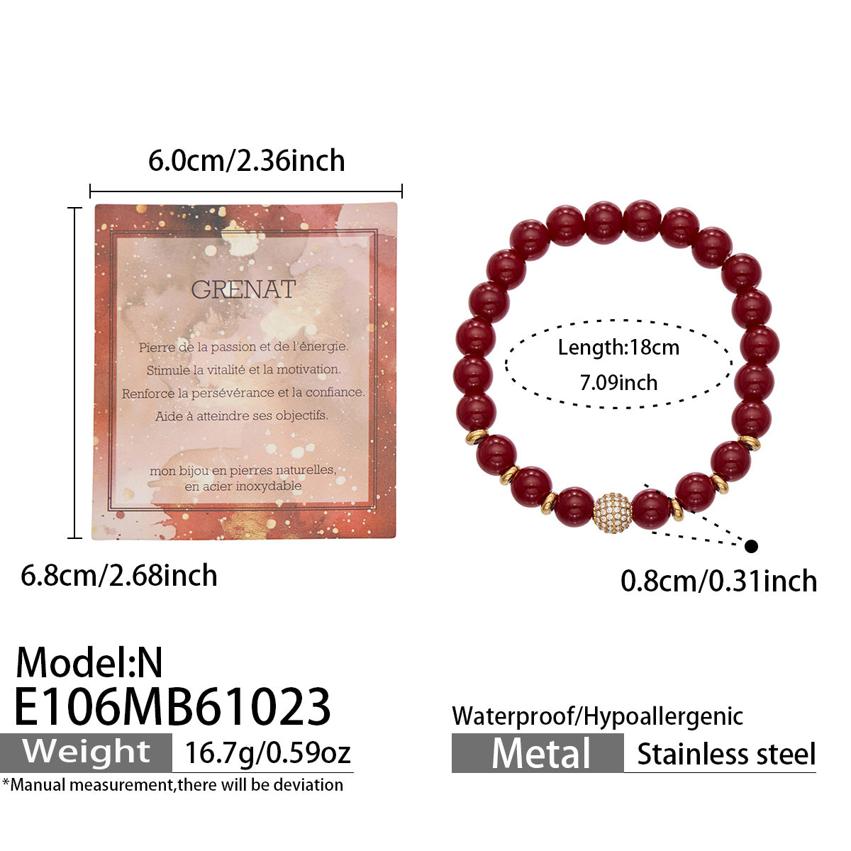 316L Stainless Steel 18K PVD Gold Natural Stone Beaded Bracelet made with 316L stainless steel and 18K PVD gold finish for wholesale jewelry buyers - image 14