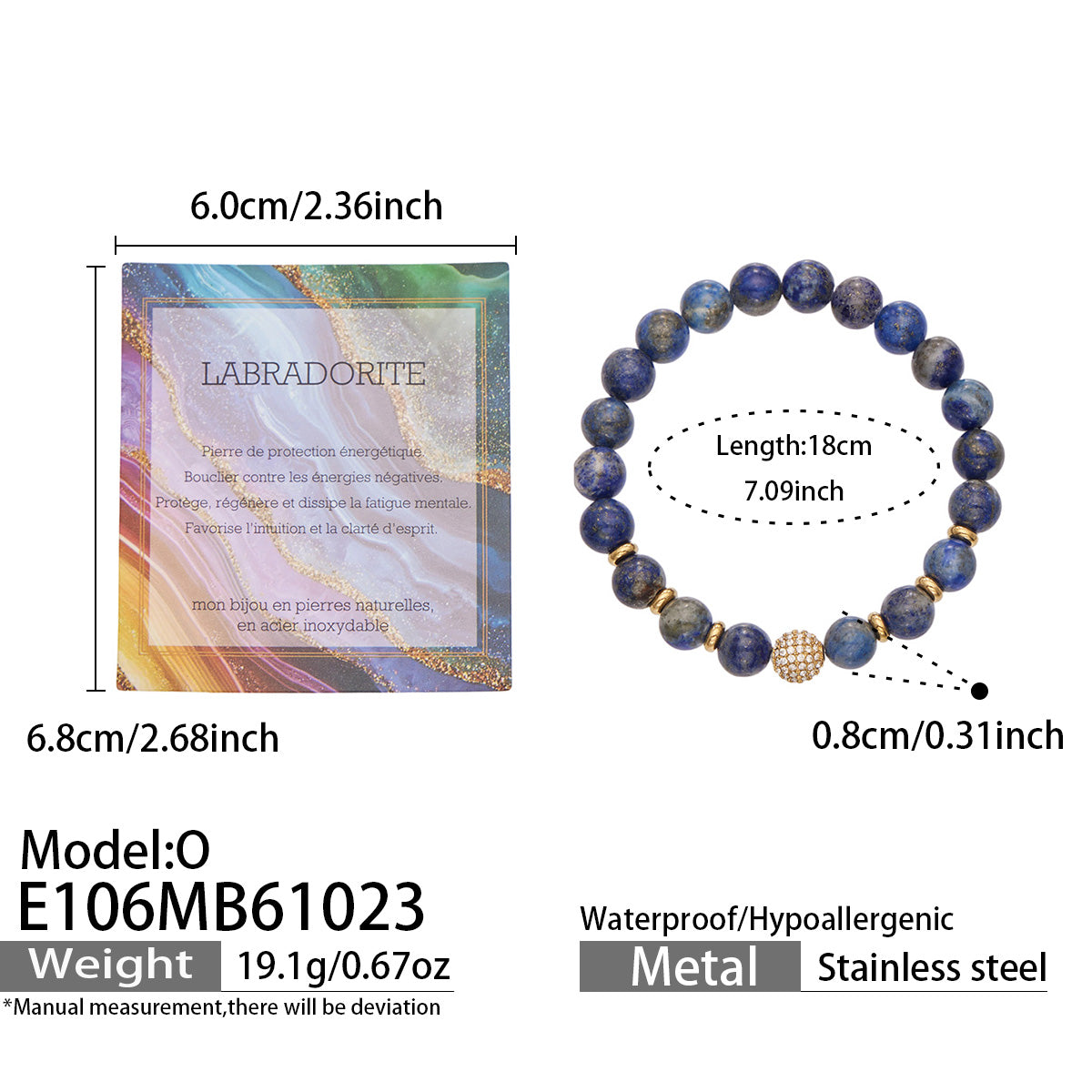 316L Stainless Steel 18K PVD Gold Natural Stone Beaded Bracelet made with 316L stainless steel and 18K PVD gold finish for wholesale jewelry buyers - image 15