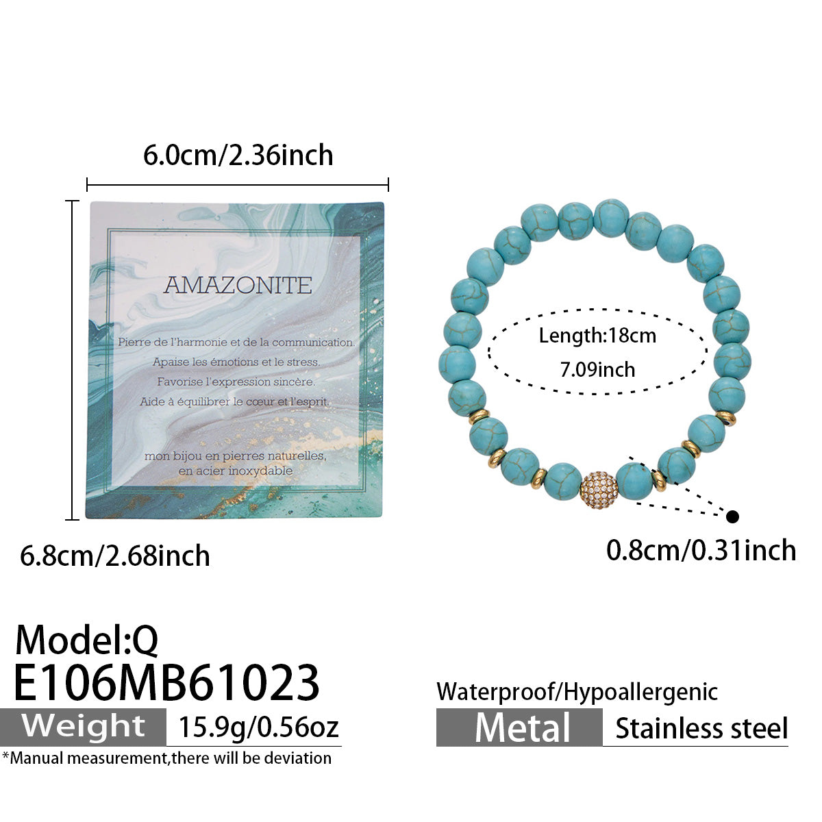 316L Stainless Steel 18K PVD Gold Natural Stone Beaded Bracelet made with 316L stainless steel and 18K PVD gold finish for wholesale jewelry buyers - image 17