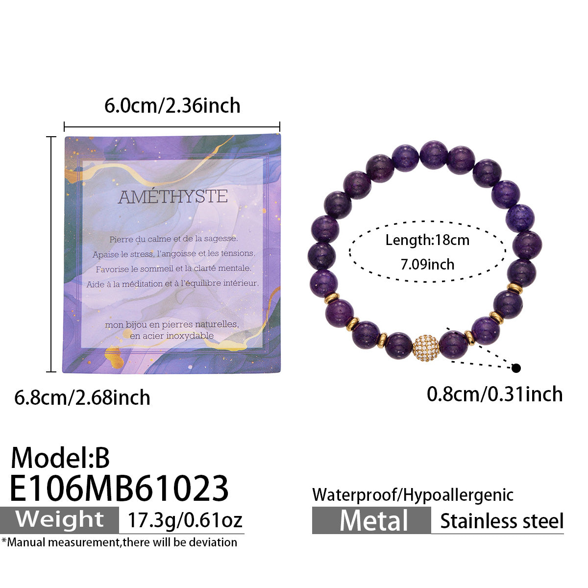 Elegant 18K PVD gold finish natural stone bracelet
