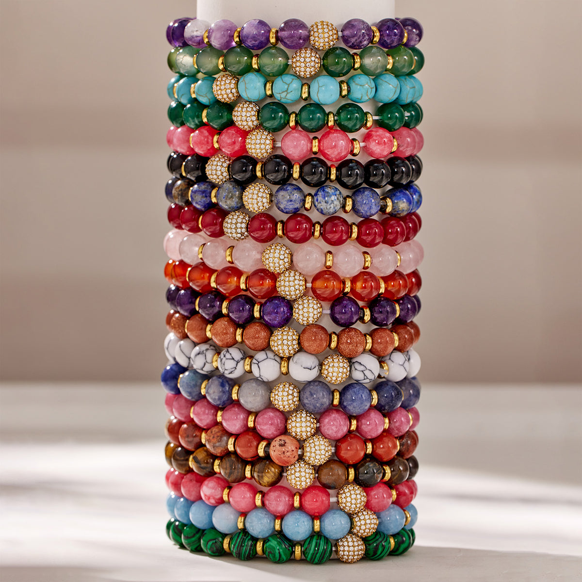 316L Stainless Steel 18K PVD Gold Natural Stone Beaded Bracelet made with 316L stainless steel and 18K PVD gold finish for wholesale jewelry buyers - image 23