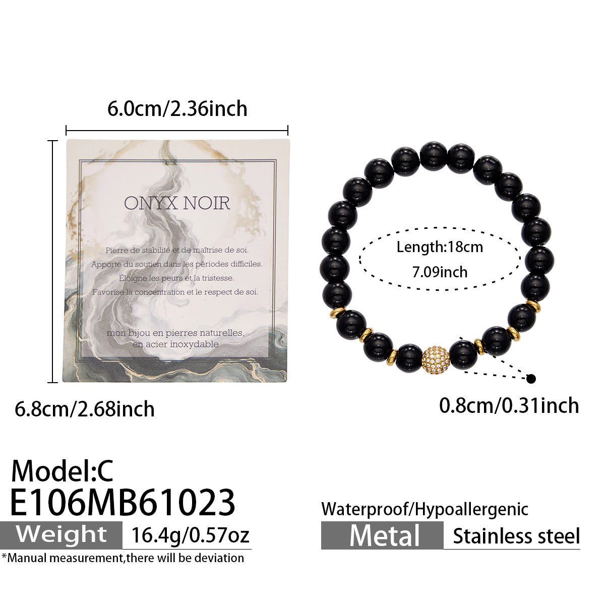 316L Stainless Steel 18K PVD Gold Natural Stone Beaded Bracelet made with 316L stainless steel and 18K PVD gold finish for wholesale jewelry buyers - image 3