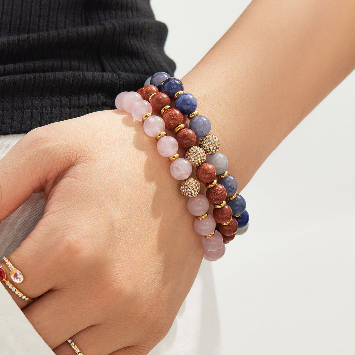 316L Stainless Steel 18K PVD Gold Natural Stone Beaded Bracelet made with 316L stainless steel and 18K PVD gold finish for wholesale jewelry buyers - image 31
