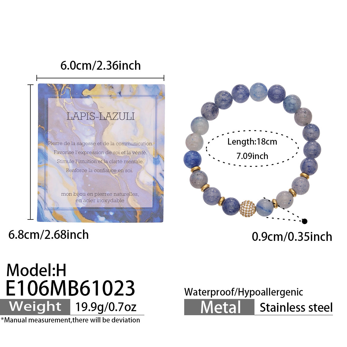 316L Stainless Steel 18K PVD Gold Natural Stone Beaded Bracelet made with 316L stainless steel and 18K PVD gold finish for wholesale jewelry buyers - image 8