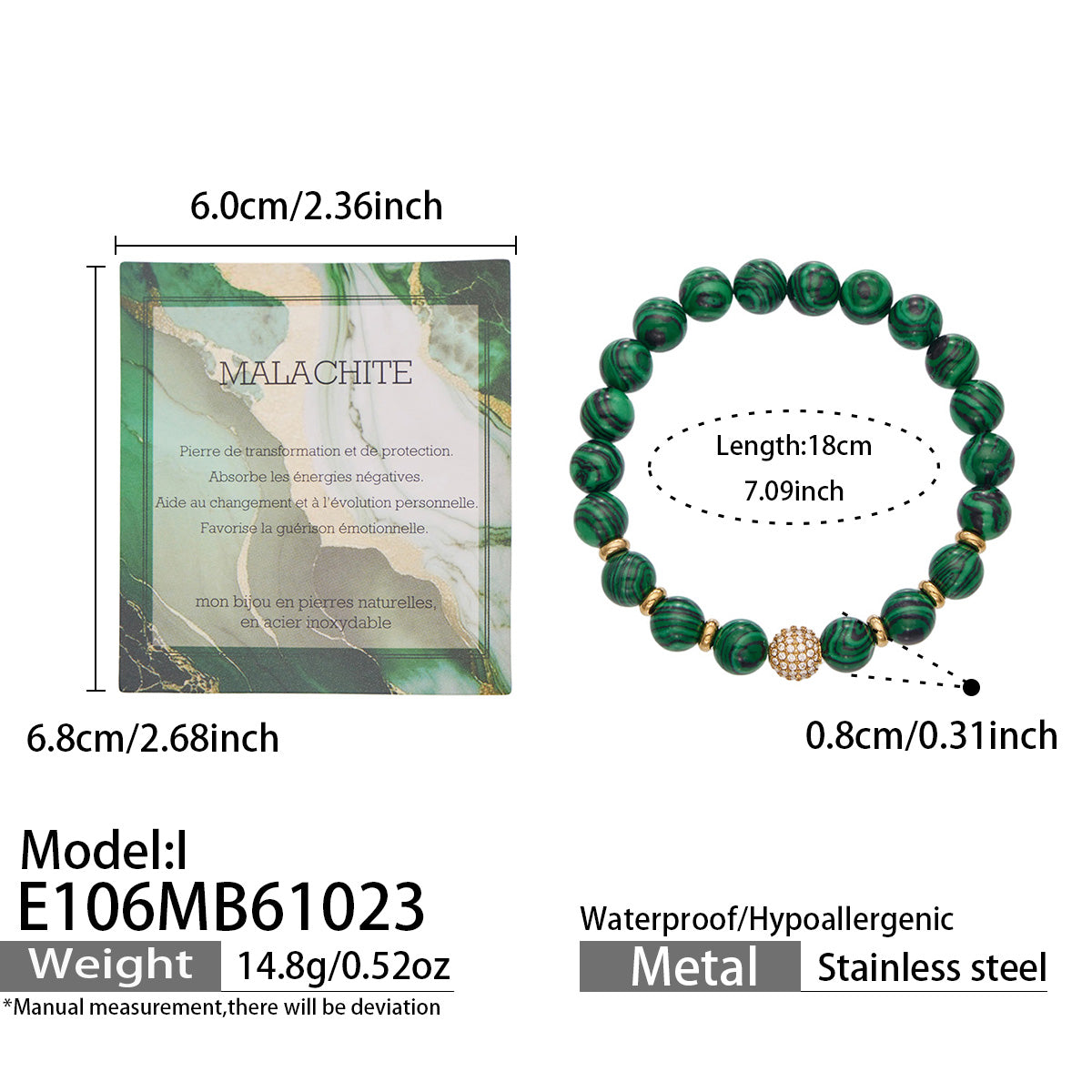 316L Stainless Steel 18K PVD Gold Natural Stone Beaded Bracelet made with 316L stainless steel and 18K PVD gold finish for wholesale jewelry buyers - image 9