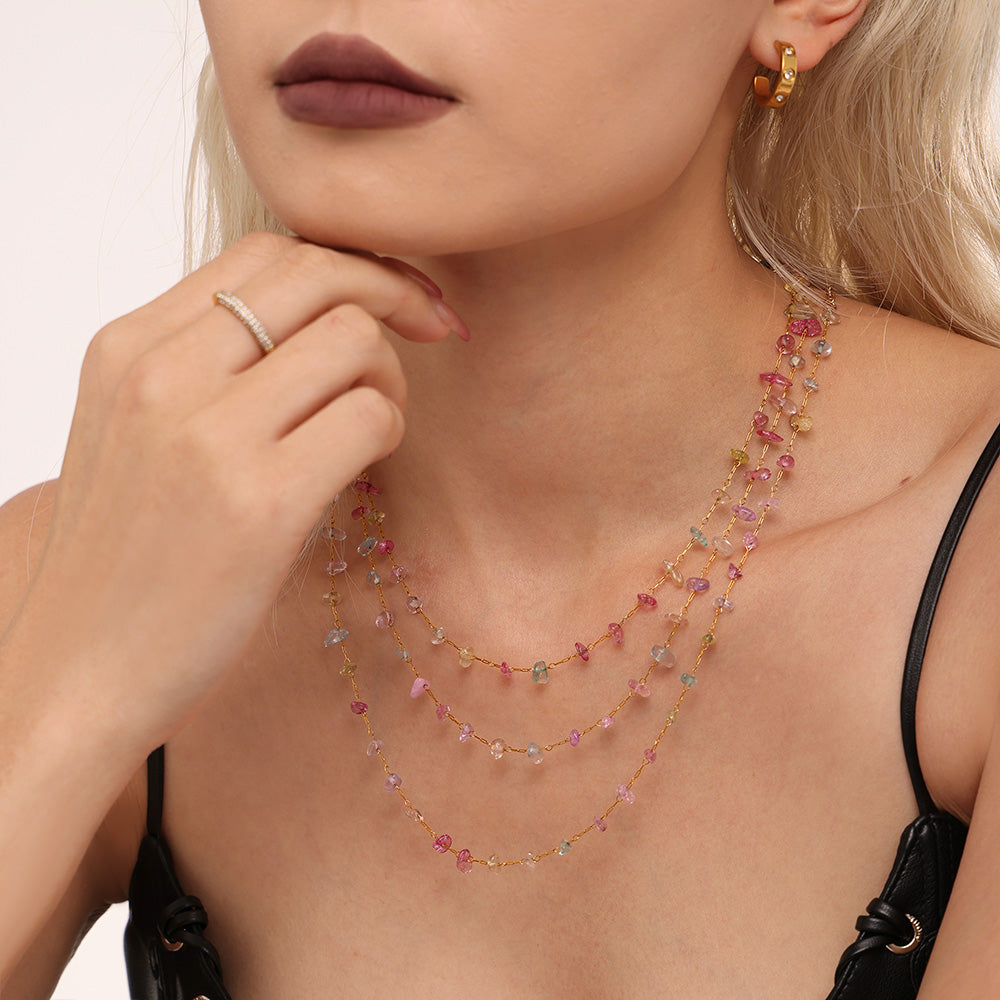 316L Stainless Steel 18K PVD Gold Natural Stone Crystal Necklace made with 316L stainless steel and 18K PVD gold finish for wholesale jewelry buyers - image 3