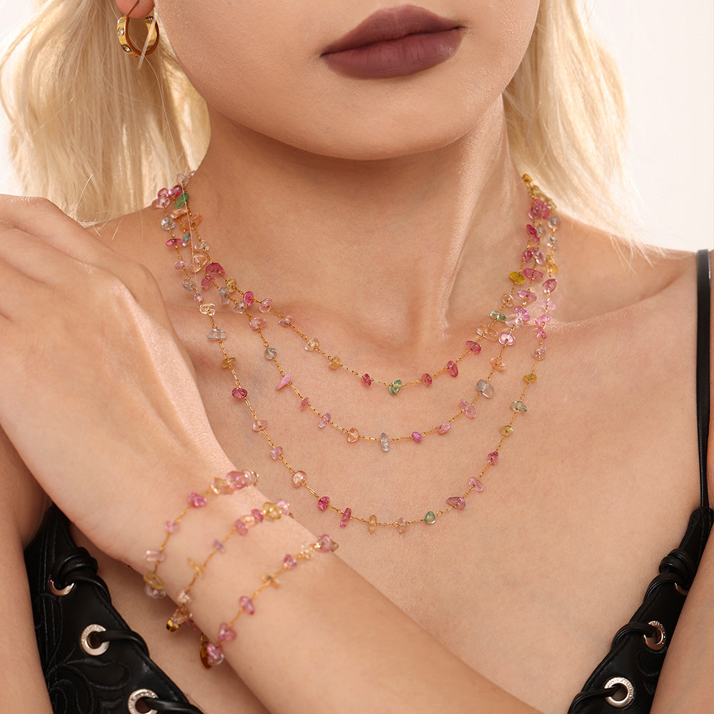 316L Stainless Steel 18K PVD Gold Natural Stone Crystal Necklace made with 316L stainless steel and 18K PVD gold finish for wholesale jewelry buyers - image 4