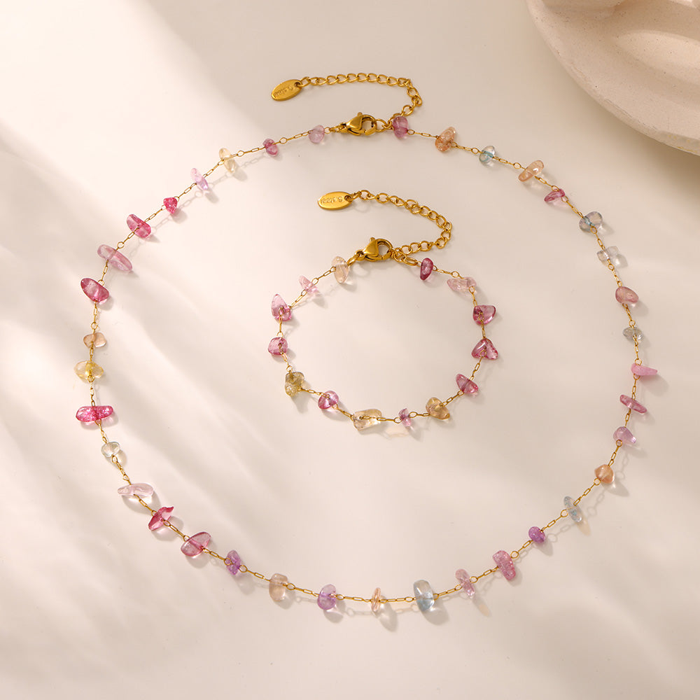 316L Stainless Steel 18K PVD Gold Natural Stone Crystal Necklace made with 316L stainless steel and 18K PVD gold finish for wholesale jewelry buyers - image 9
