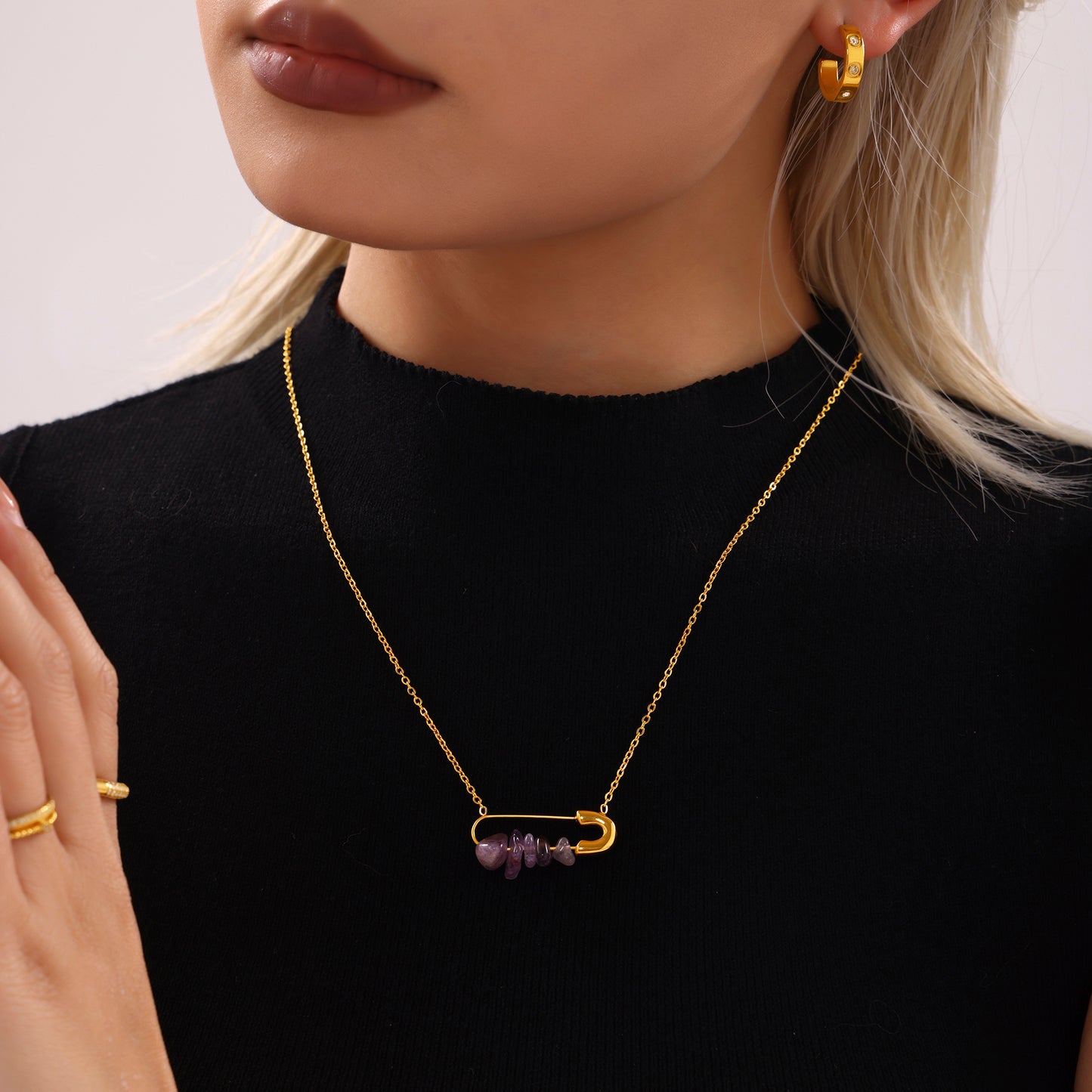 316L Stainless Steel 18K PVD Gold Natural Stone Pearl Necklace made with 316L stainless steel and 18K PVD gold finish for wholesale jewelry buyers - image 11