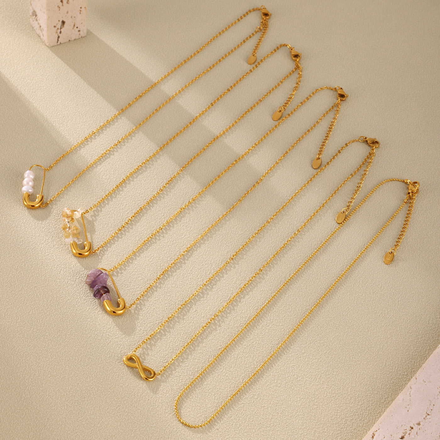 316L Stainless Steel 18K PVD Gold Natural Stone Pearl Necklace made with 316L stainless steel and 18K PVD gold finish for wholesale jewelry buyers - image 14
