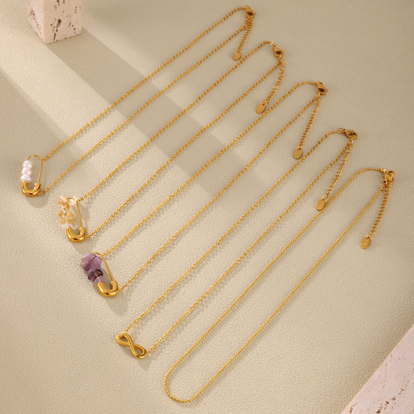 316L Stainless Steel 18K PVD Gold Natural Stone Pearl Necklace made with 316L stainless steel and 18K PVD gold finish for wholesale jewelry buyers - image 14