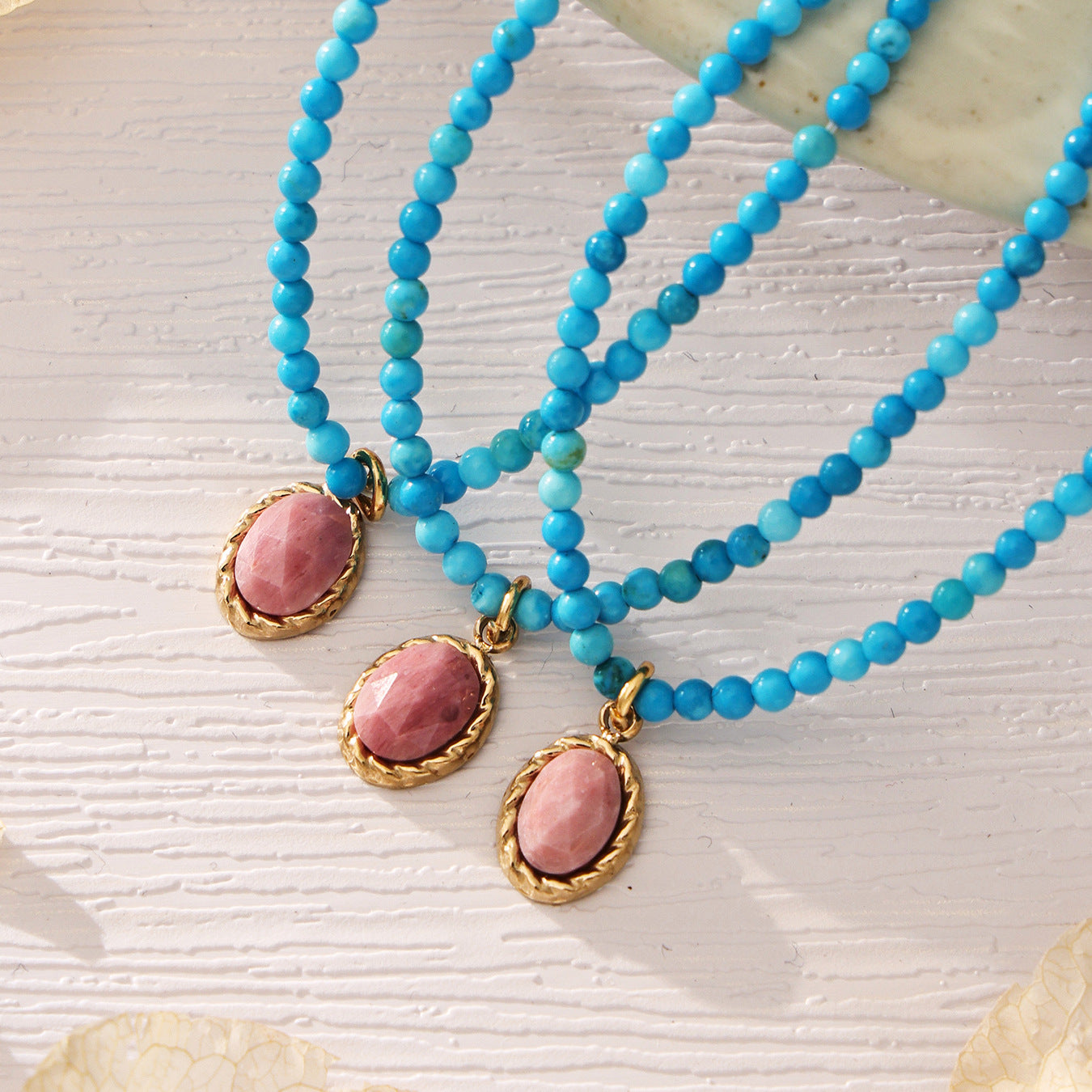 316L Stainless Steel Natural Turquoise Beaded Evil Eye Layering Necklace - Image 6