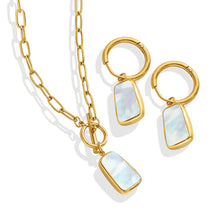316L Stainless Steel Natural White Seashell Toggle Clasp Long Tag Necklace & Earrings Set - Image 1