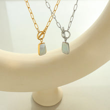 316L Stainless Steel Natural White Seashell Toggle Clasp Long Tag Necklace & Earrings Set - Image 3